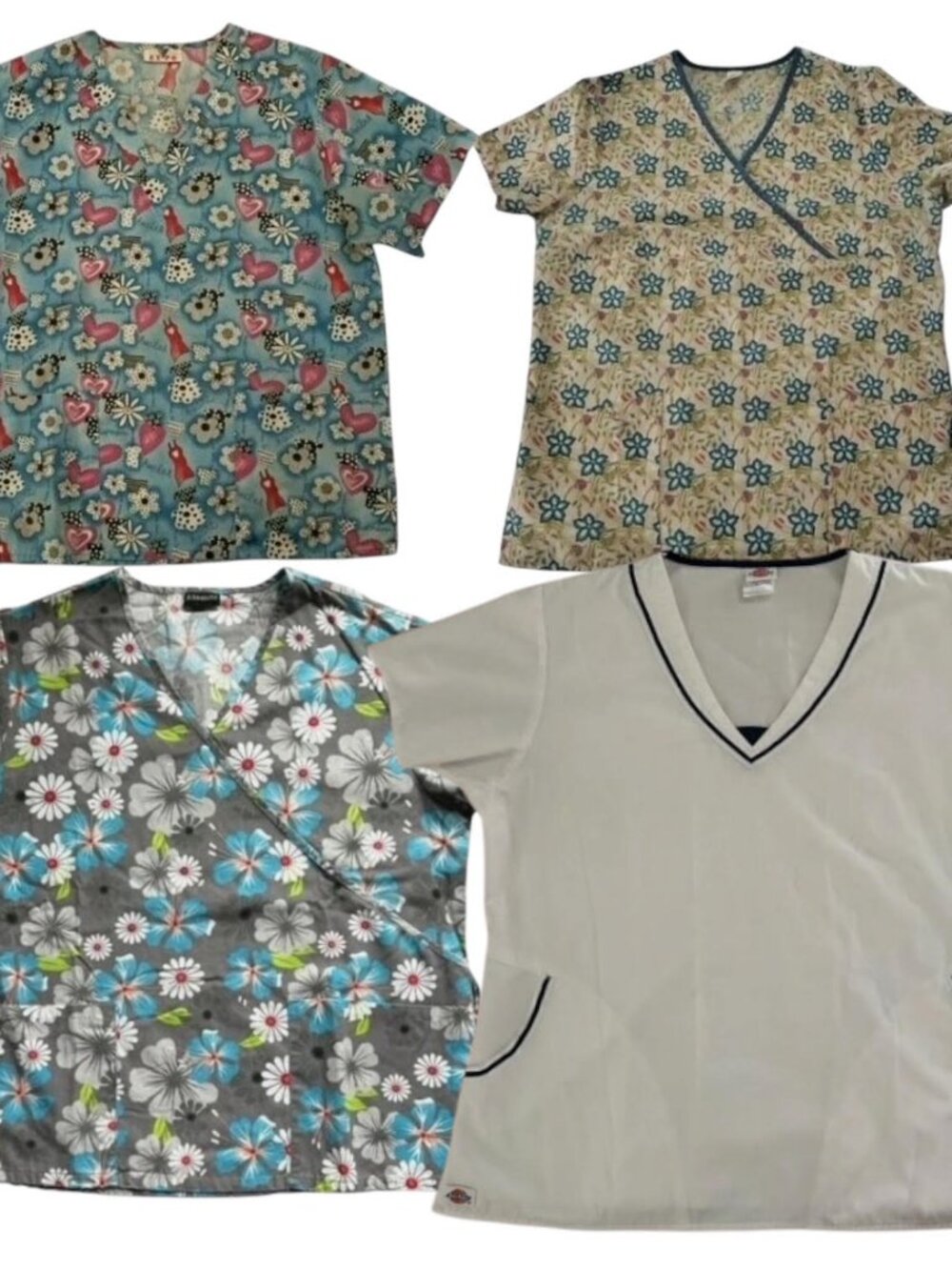Lot of 4 Novelty Print Nursing Scrub Tops Medical Uniforms Size Medium
